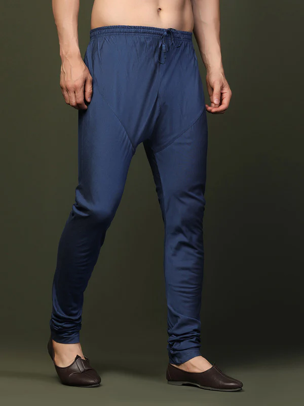 Blue Art Silk Solid Churidar Pajama - Image 2