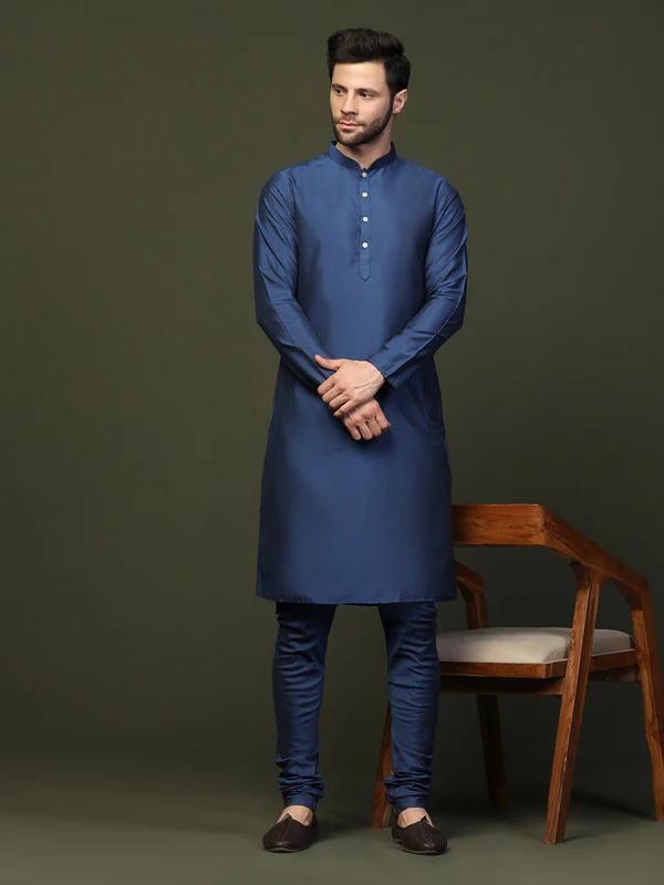 Blue Art Silk Solid Churidar Pajama - Image 6