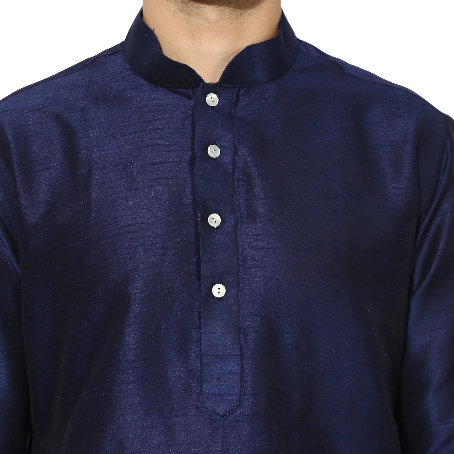 Navy Blue Silk Blend Kurta with White Churidar - Image 2
