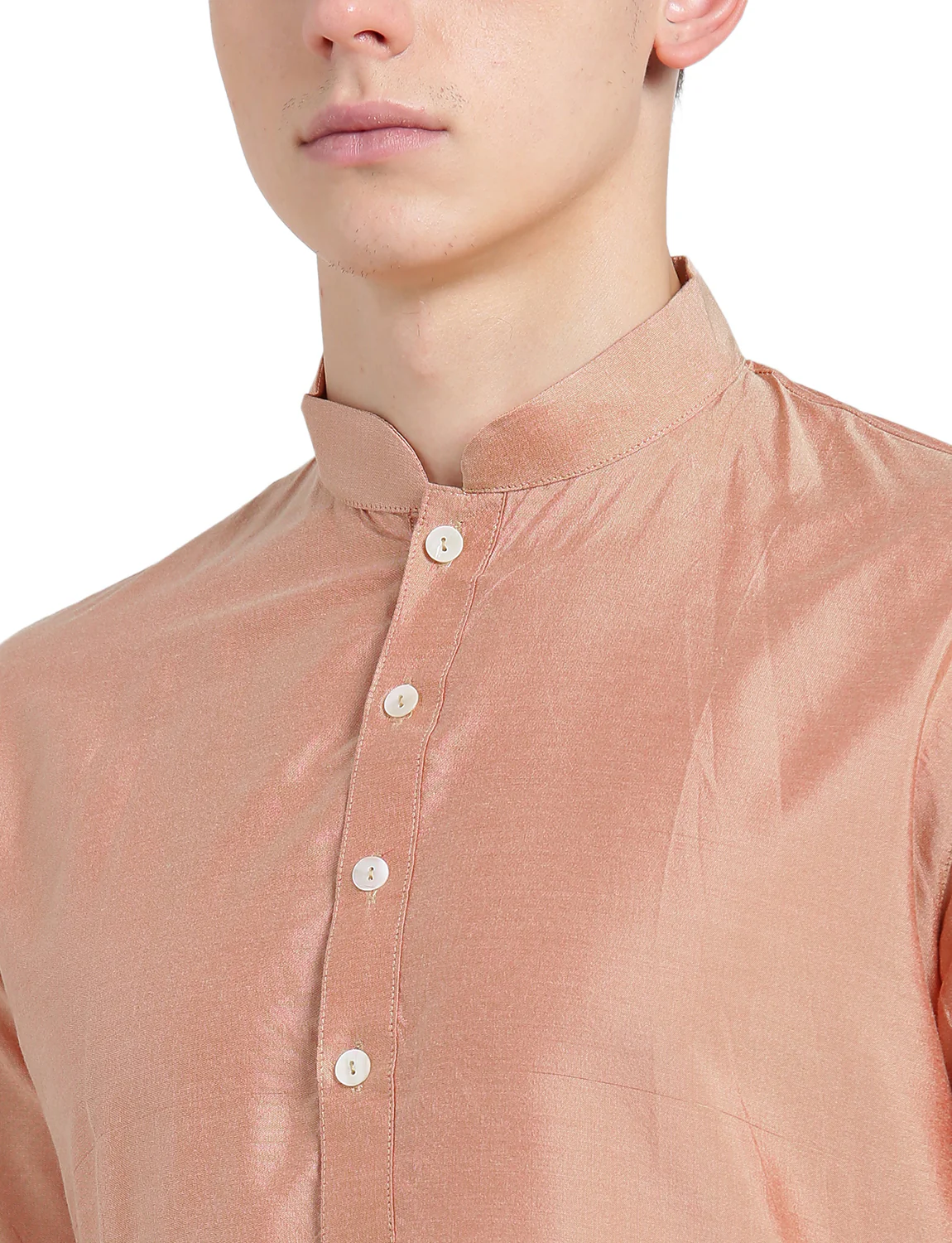 Men Peach Silk Blend Solid Kurta Churidar Set – Elegant Classic Festive Wear - Image 5