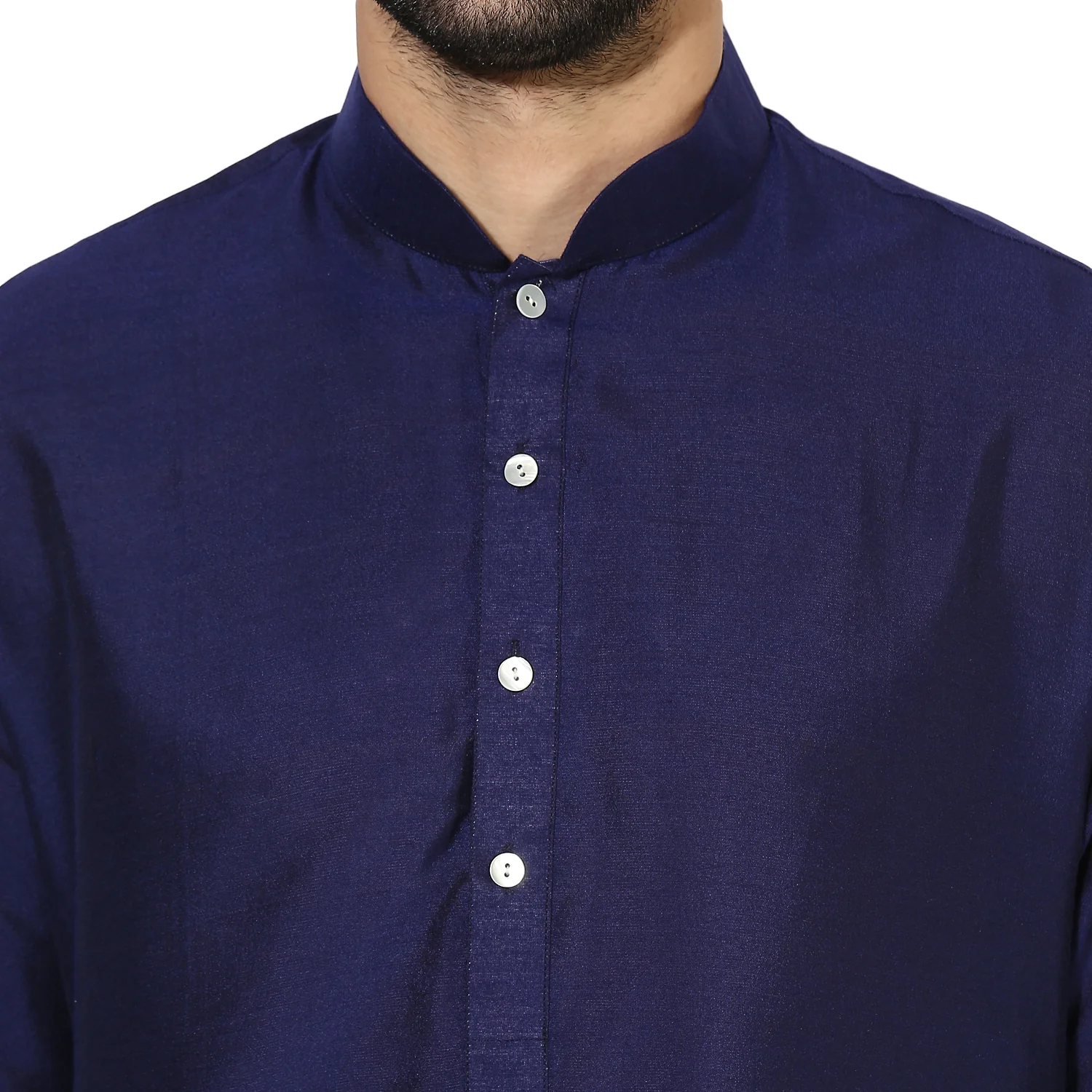 Men Navy Blue Kurta Churidar Set - Image 2