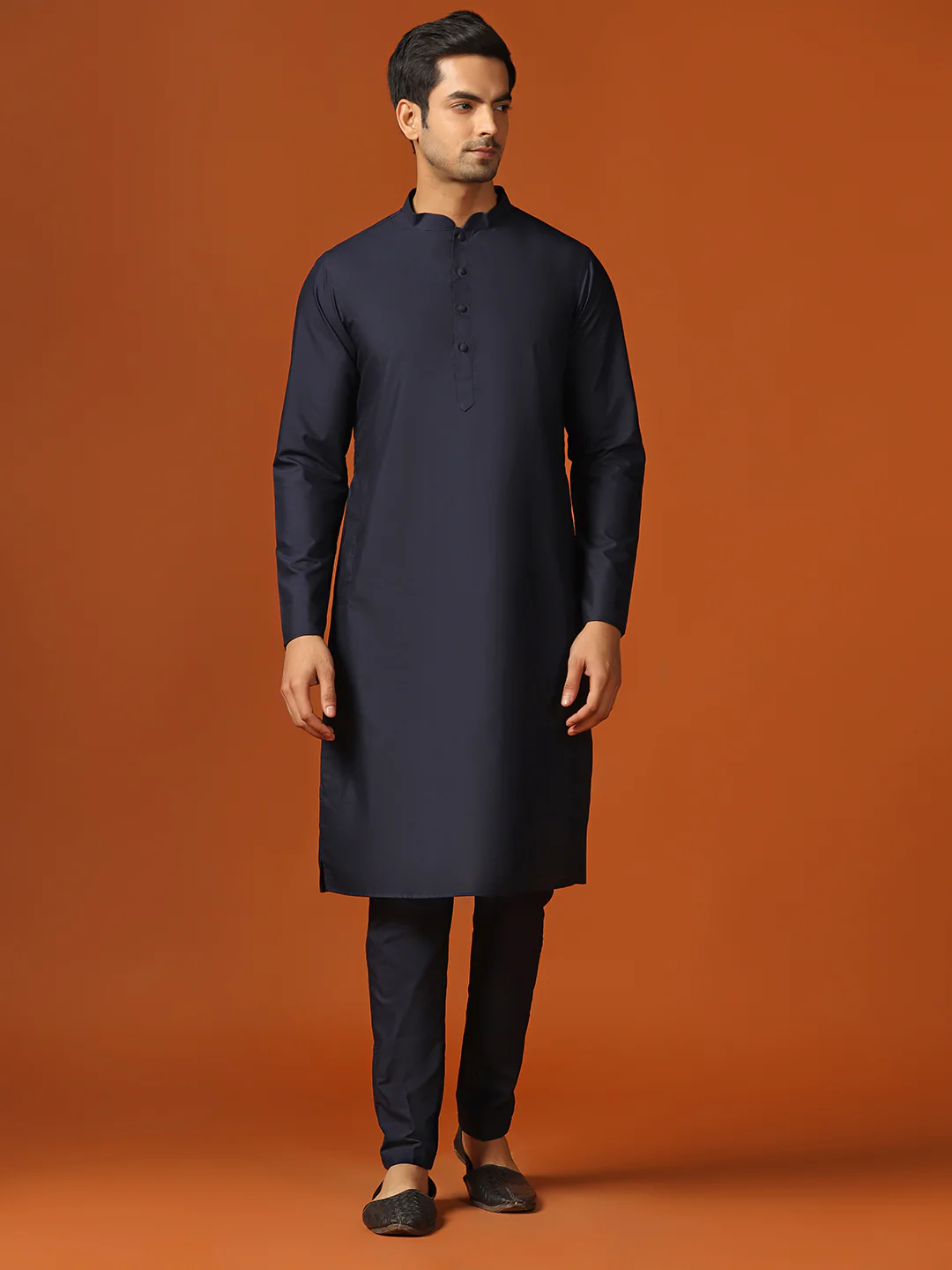Men Navy Blue Kurta Indowestern Trouser Set - Image 7
