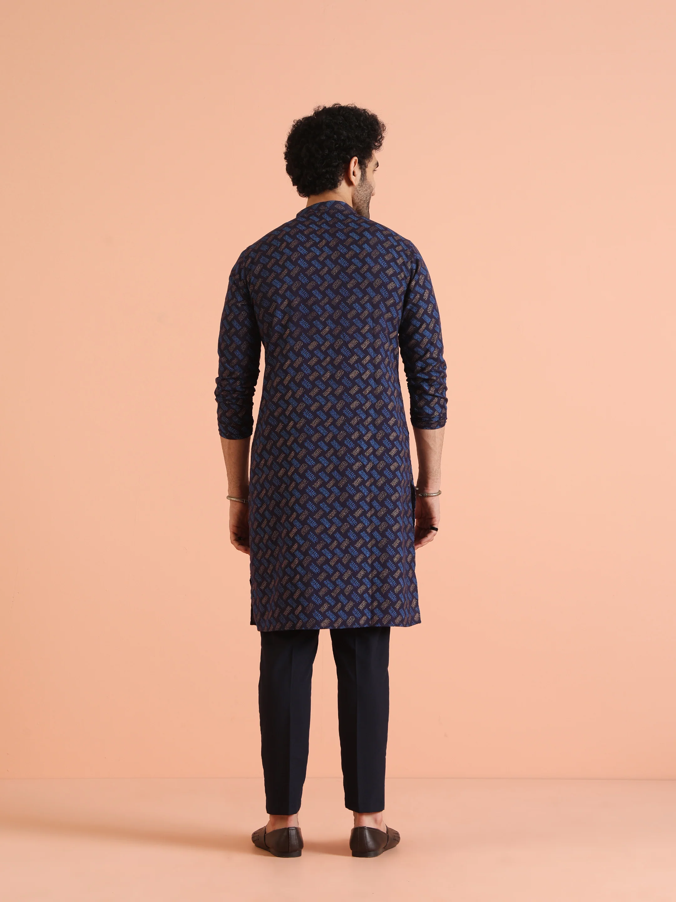 Blue Cotton Silk Printed Kurta with Trouser - Image 5