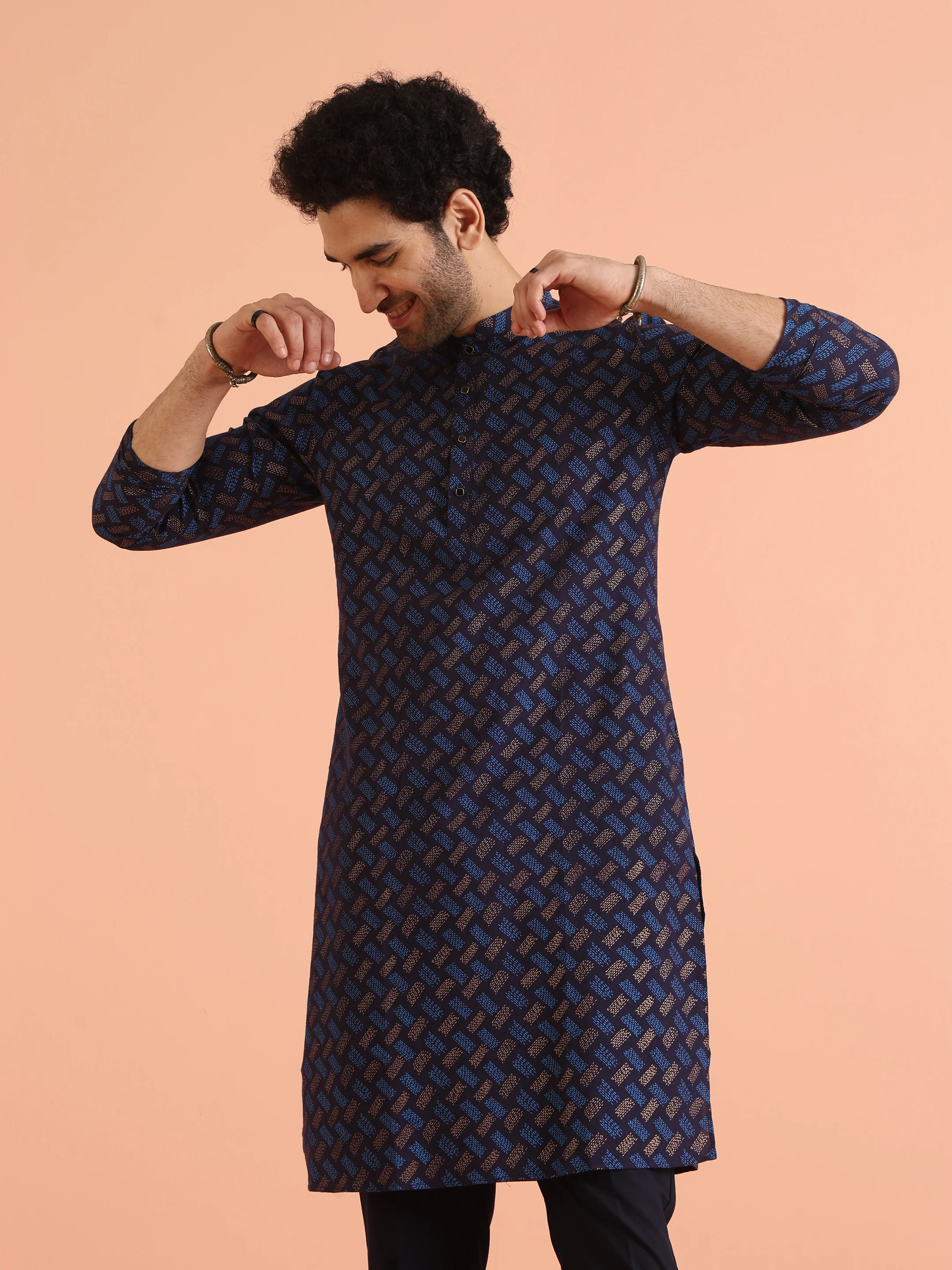 Blue Cotton Silk Printed Kurta with Trouser - Image 8