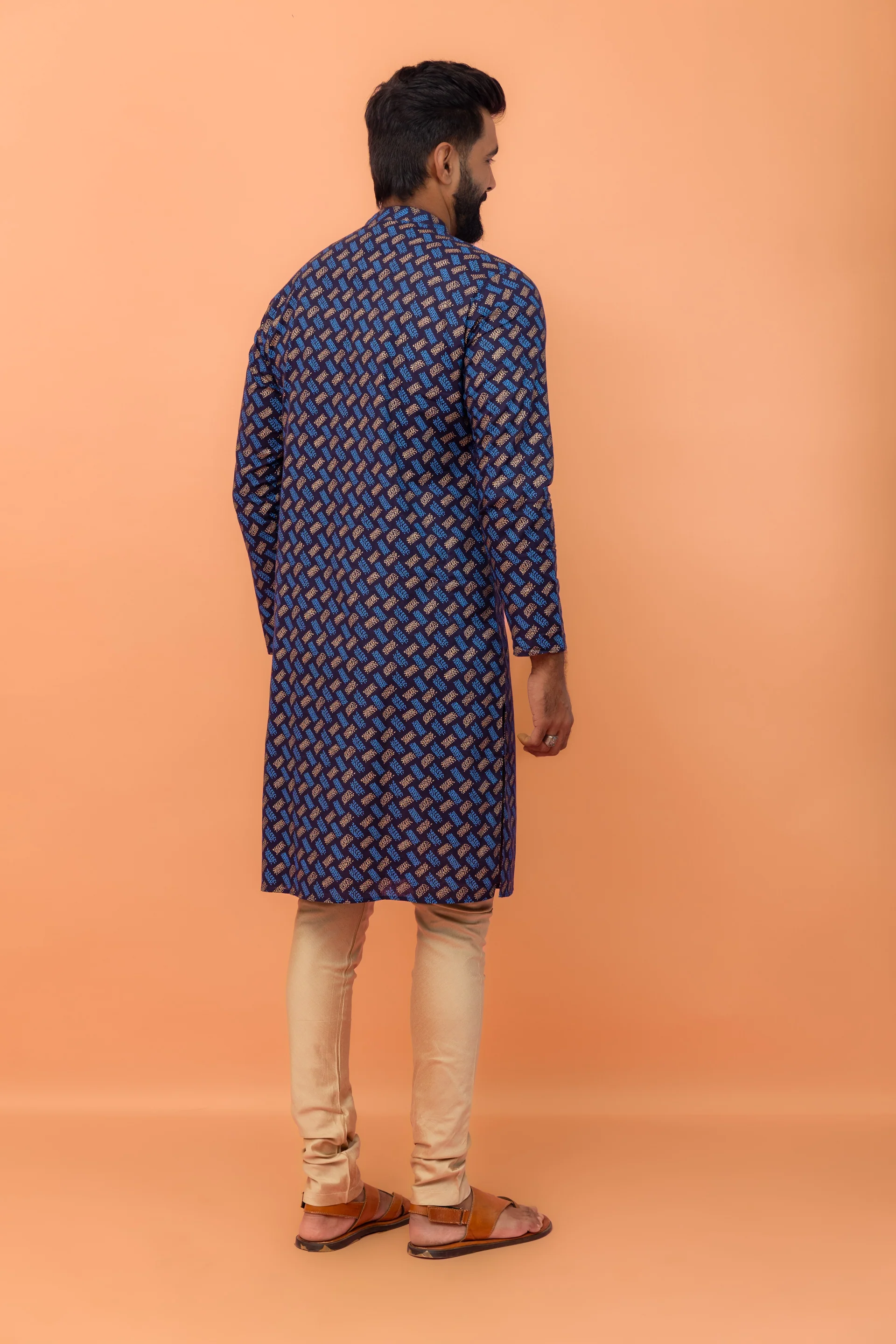 Navy Blue Printed Kurta Churidar Set - Image 4