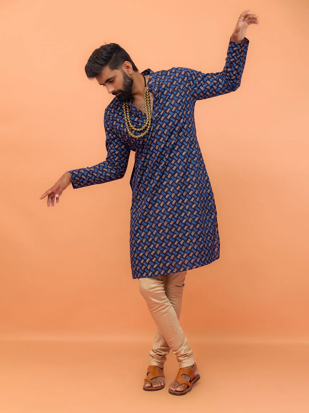 Navy Blue Printed Kurta Churidar Set - Image 8