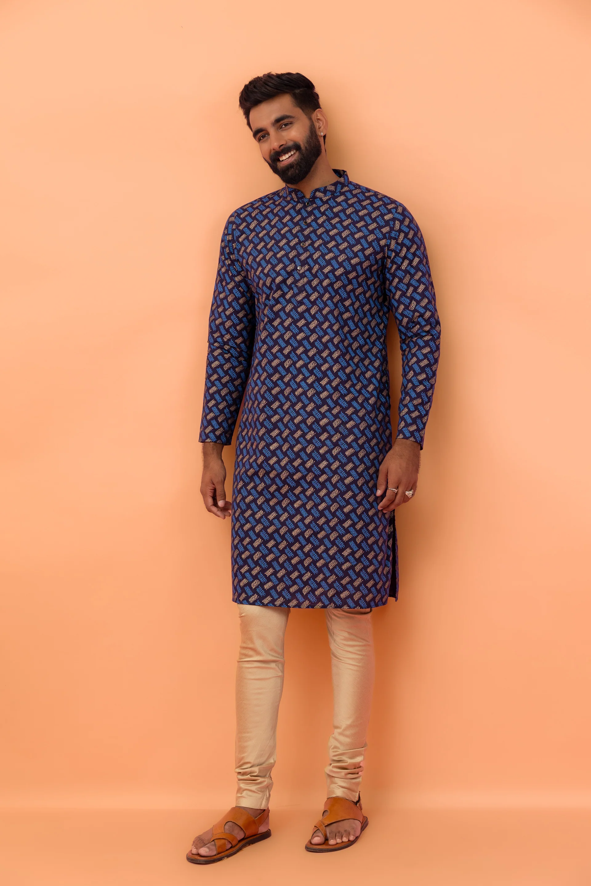 Navy Blue Printed Kurta Churidar Set - Image 9