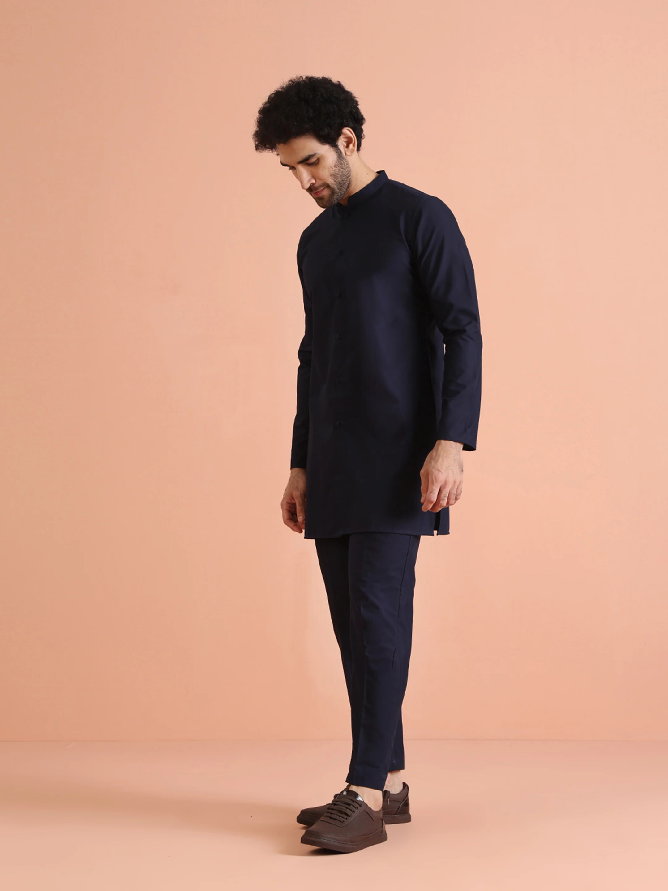 Elegant Navy Blue Plain Kurta - Image 2