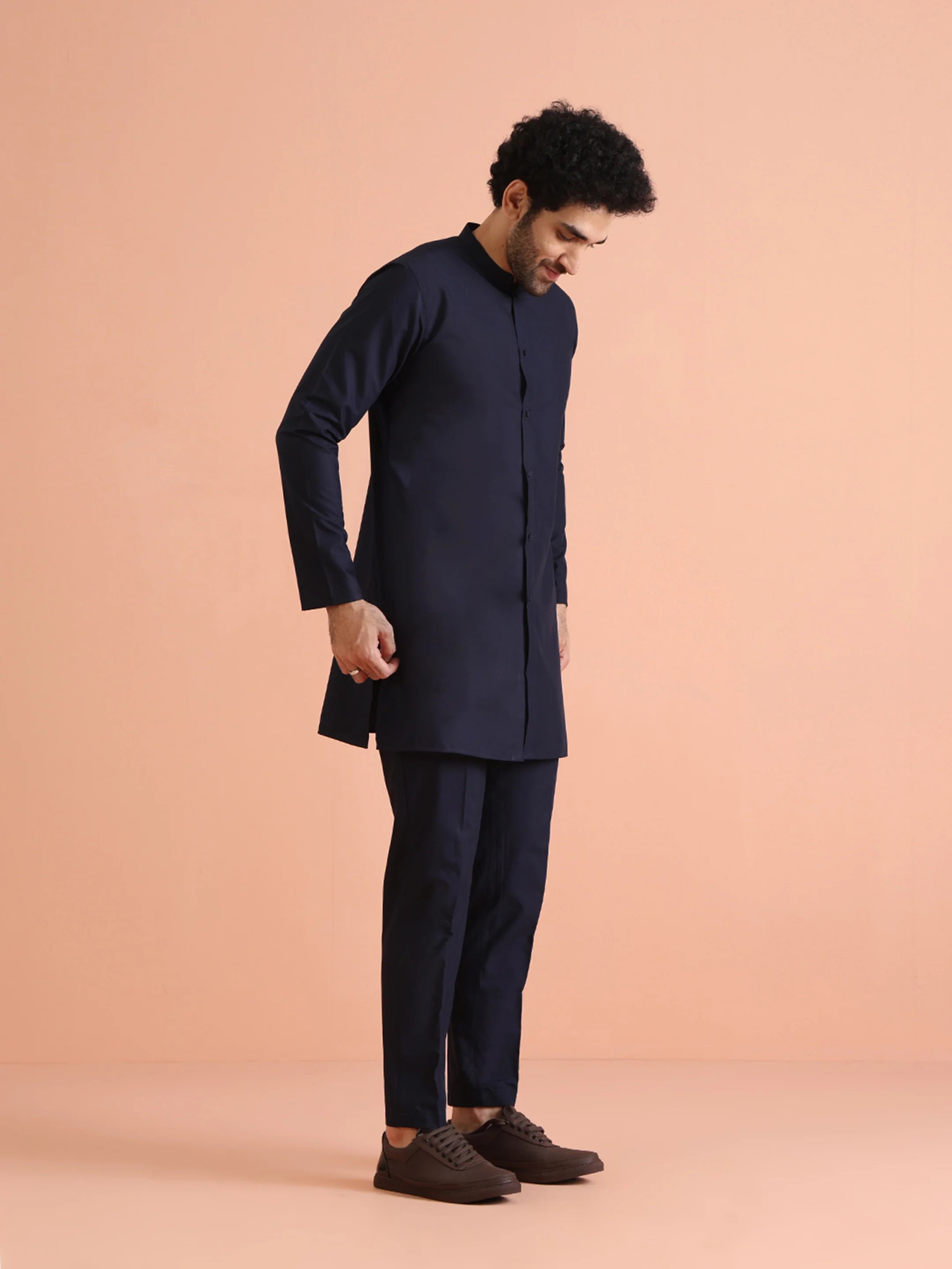 Elegant Navy Blue Plain Kurta - Image 3
