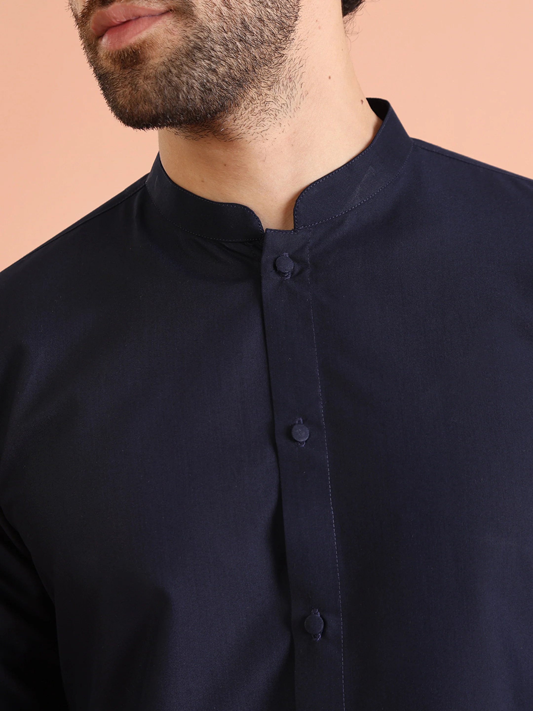 Elegant Navy Blue Plain Kurta - Image 5