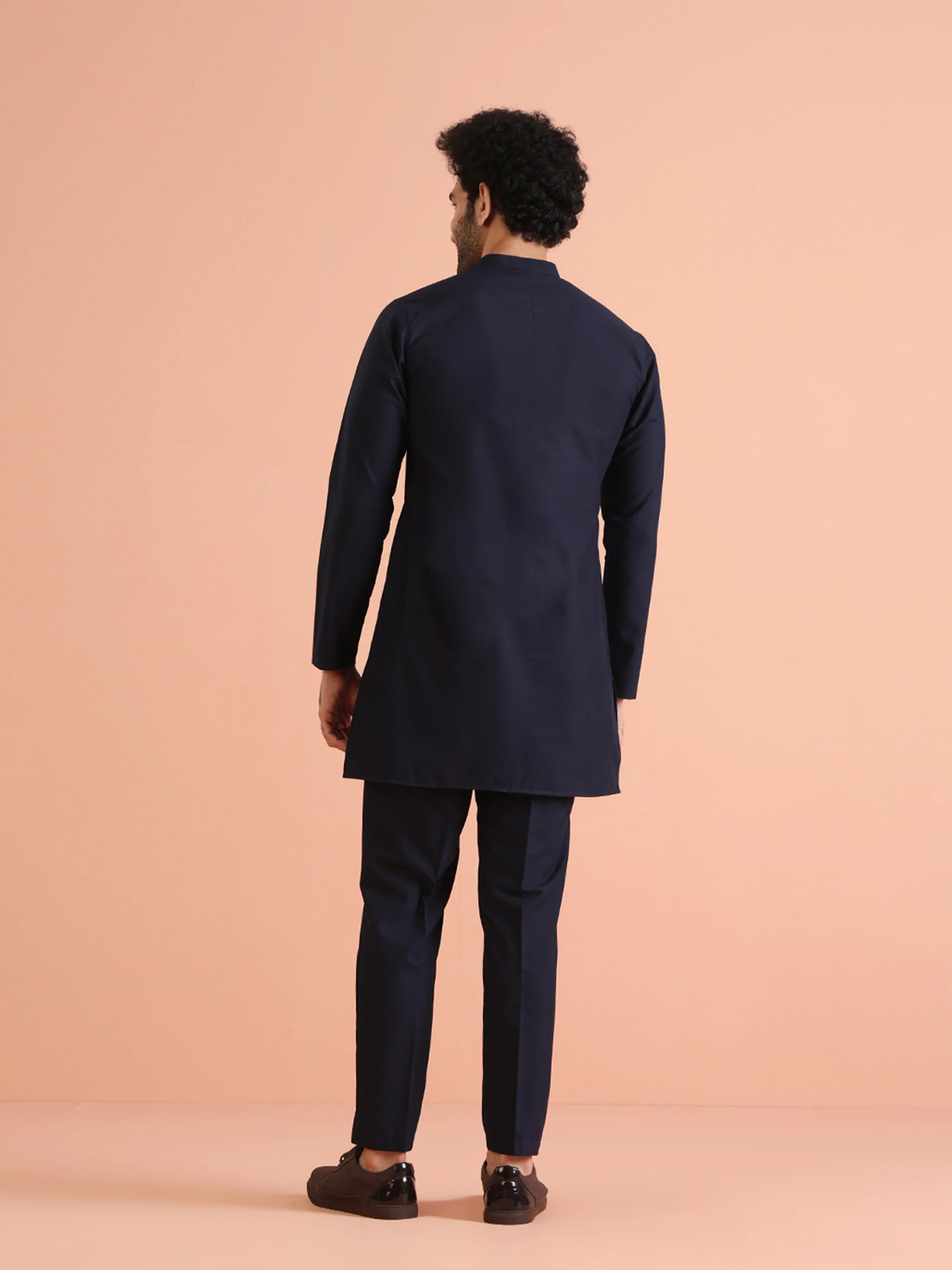 Navy Blue Kurta Set with Straight Trousers â€“ Classic Minimal Festive Outfit - Image 4