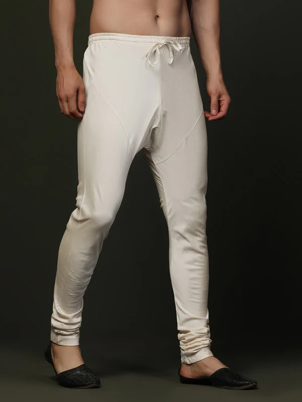 Off White Solid Elasticated Churidar - Image 2