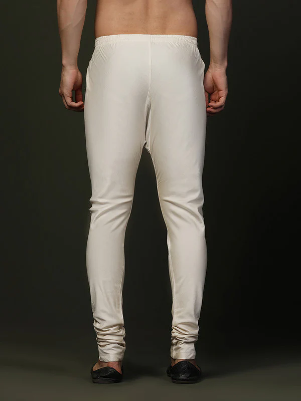 Off White Solid Elasticated Churidar - Image 4