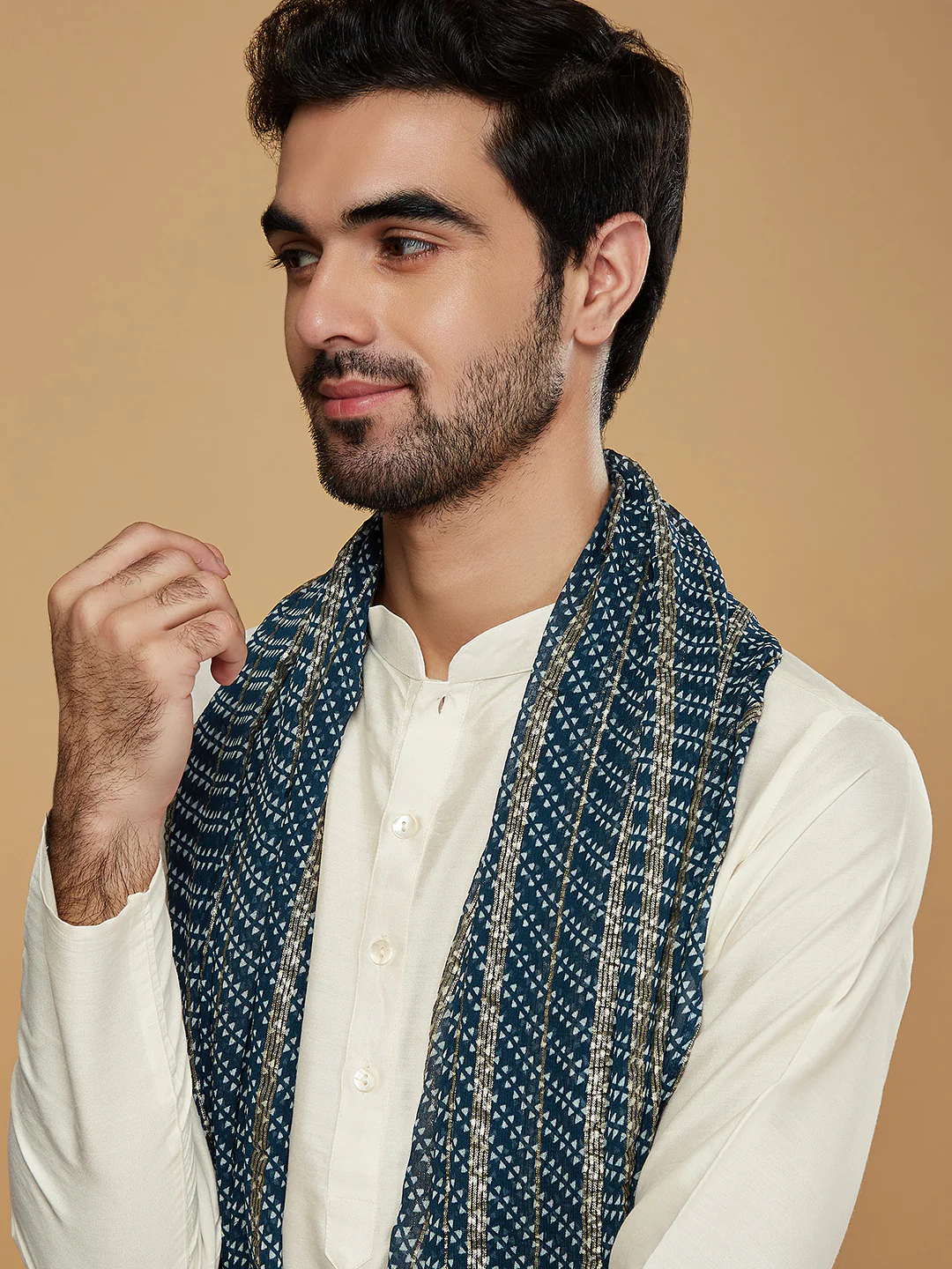 Cream Cotton Kurta Churidar Set with Dupatta - Image 5