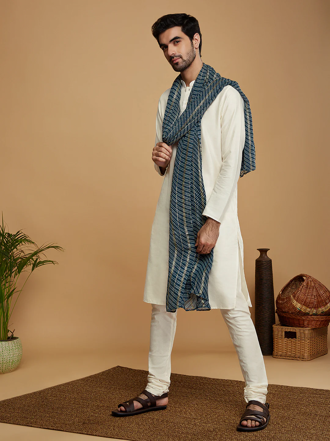 Cream Cotton Kurta Churidar Set with Dupatta - Image 8