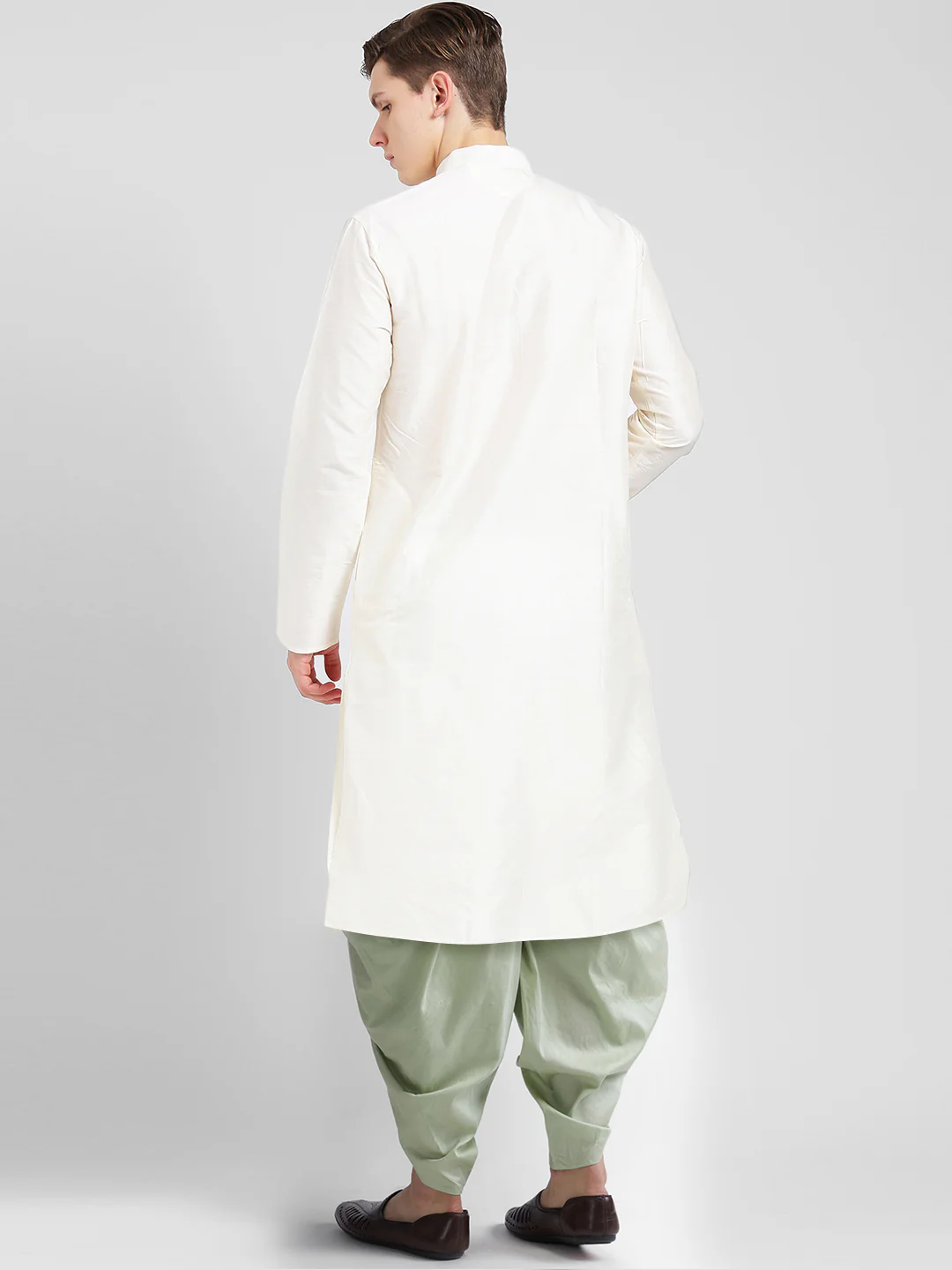 Cream Cotton Silk Kurta Dhoti Set - Image 4