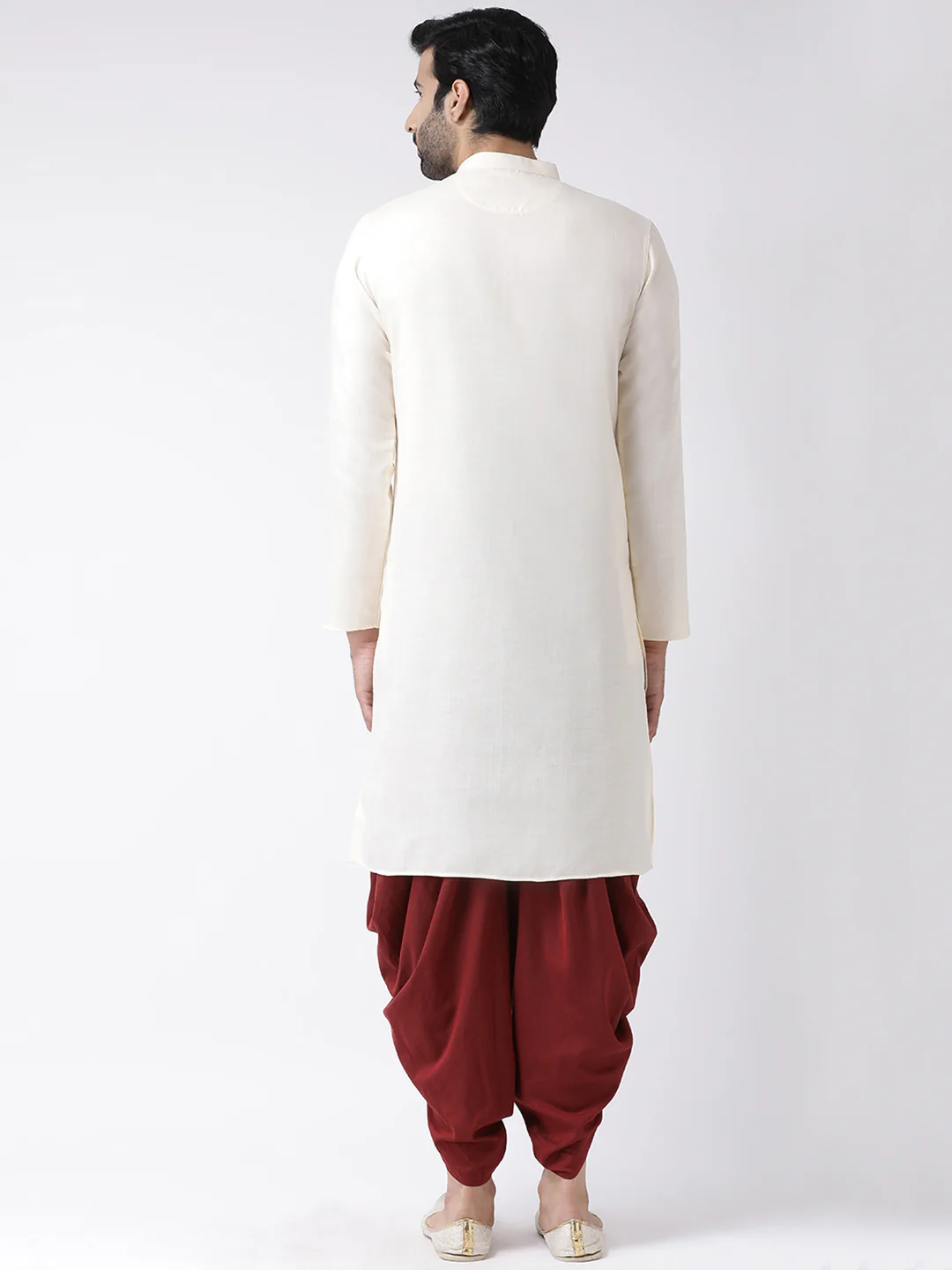 Men Off White Kurta Dhoti Set - Image 3