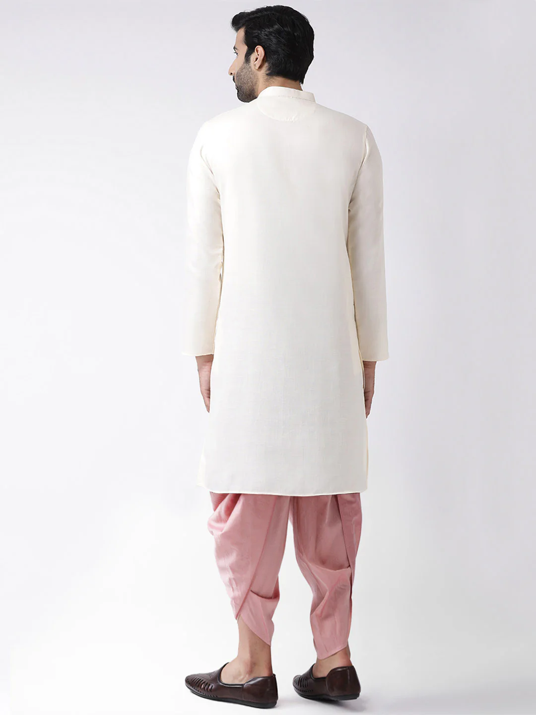 Cream Cotton Silk Kurta with Pink Dhoti - Image 3