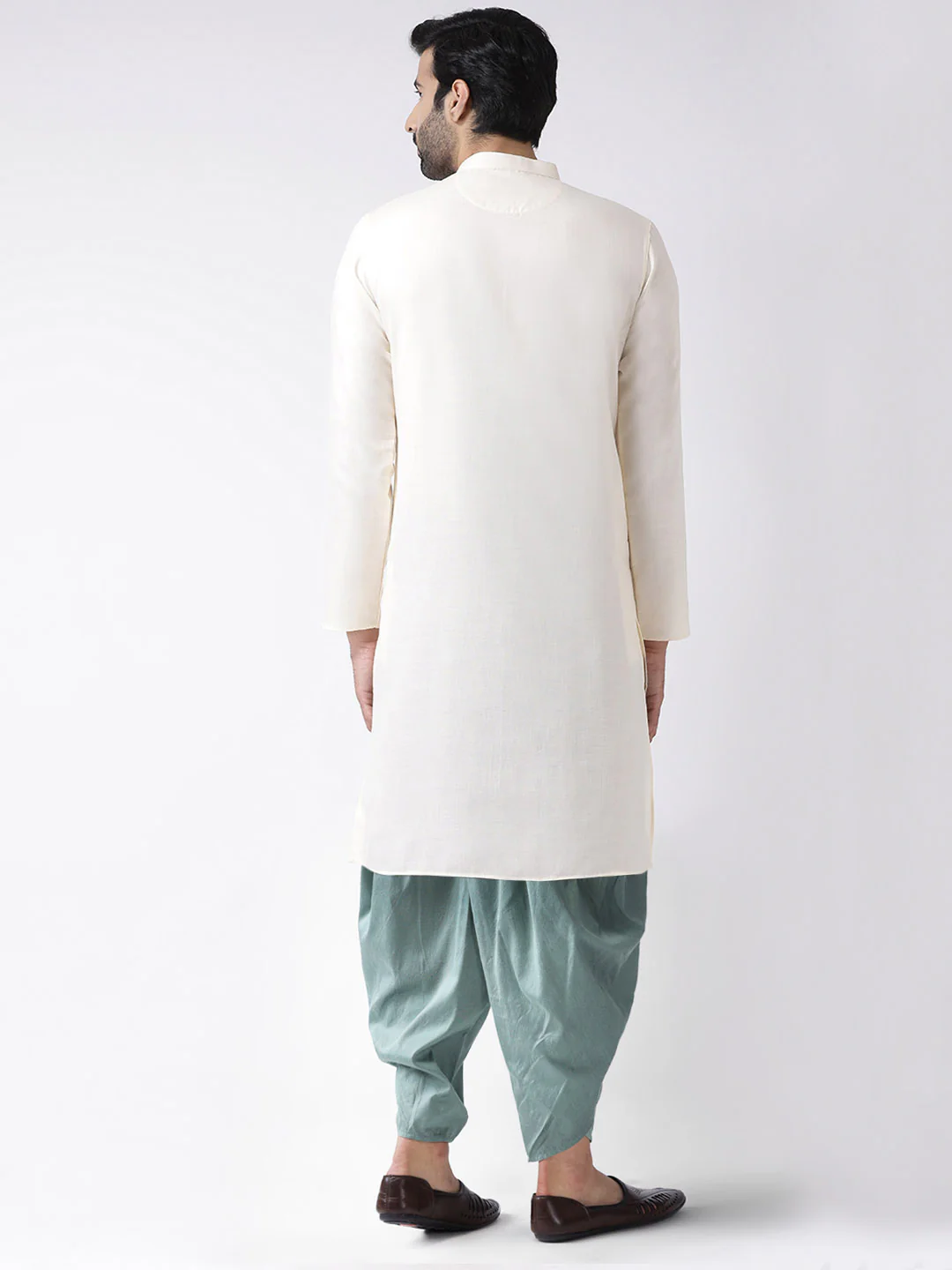 Men Off White Kurta Dhoti Set - Image 3