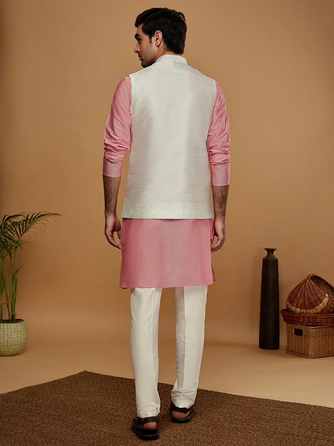 Kisah Men Off White Kurta Jacket Trouser Set - Image 4