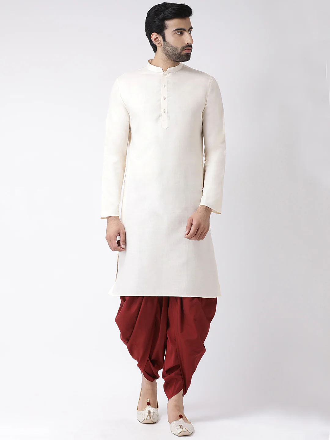 Men Off White Solid Dyed Kurta