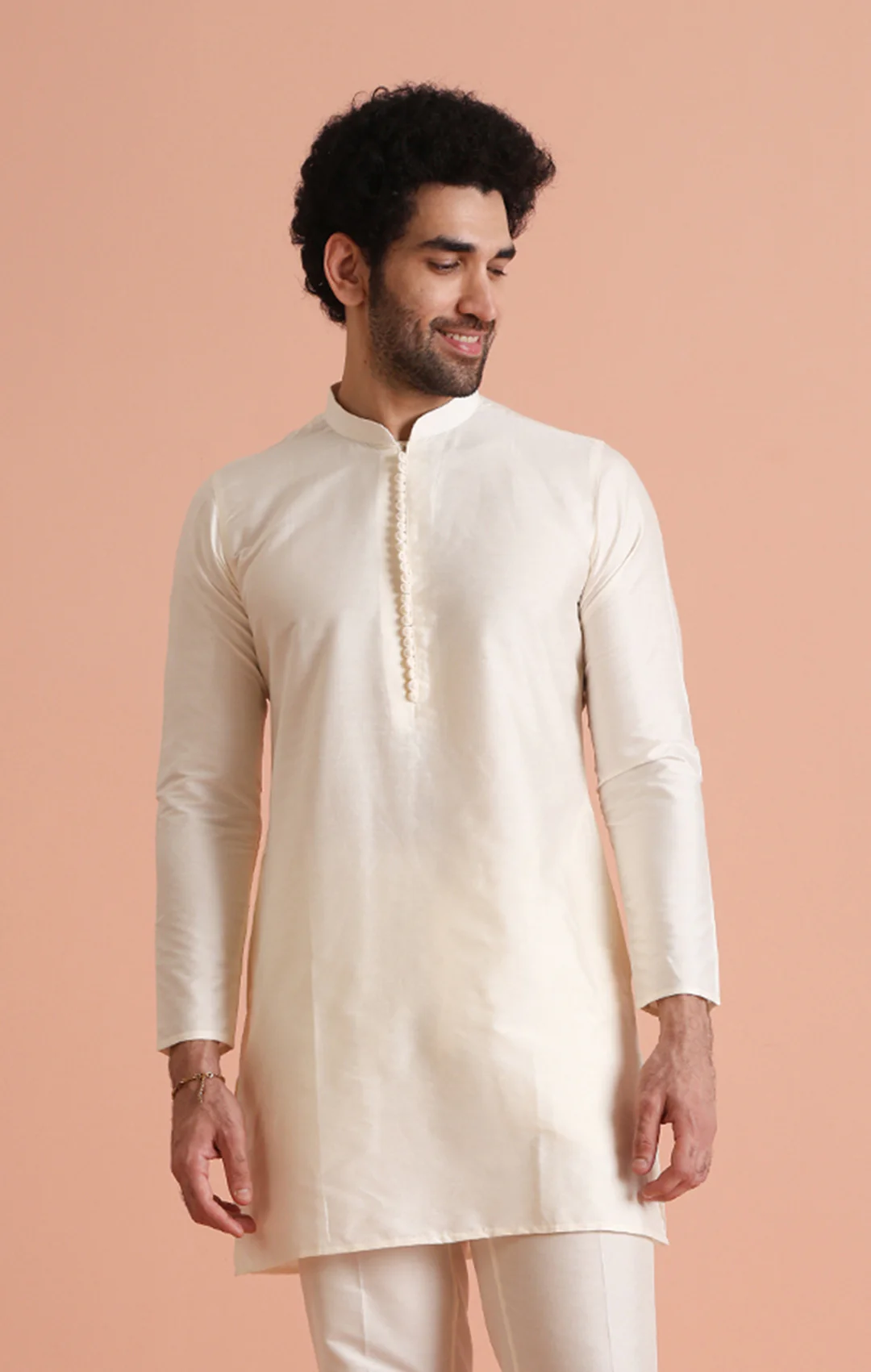 Elegant Off-White Silk Blend Kurta for Men Minimalistic Ethnic Wear
