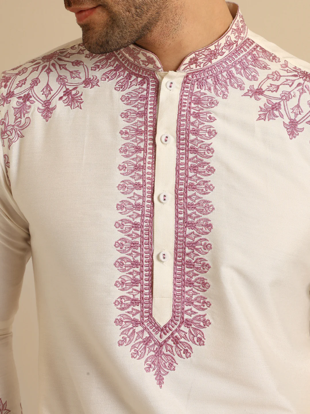 Men Off White Kurta Patiala Set - Image 6