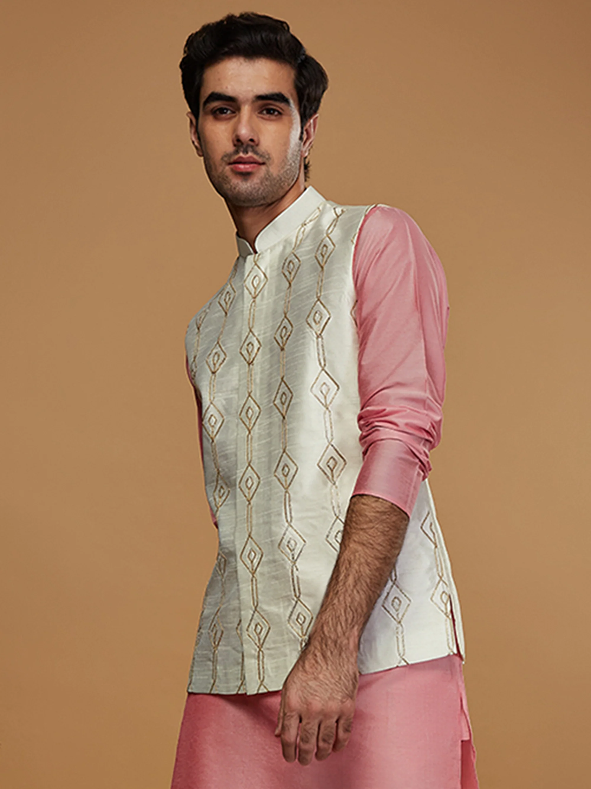 Men Off White Nehru Jacket - Image 3