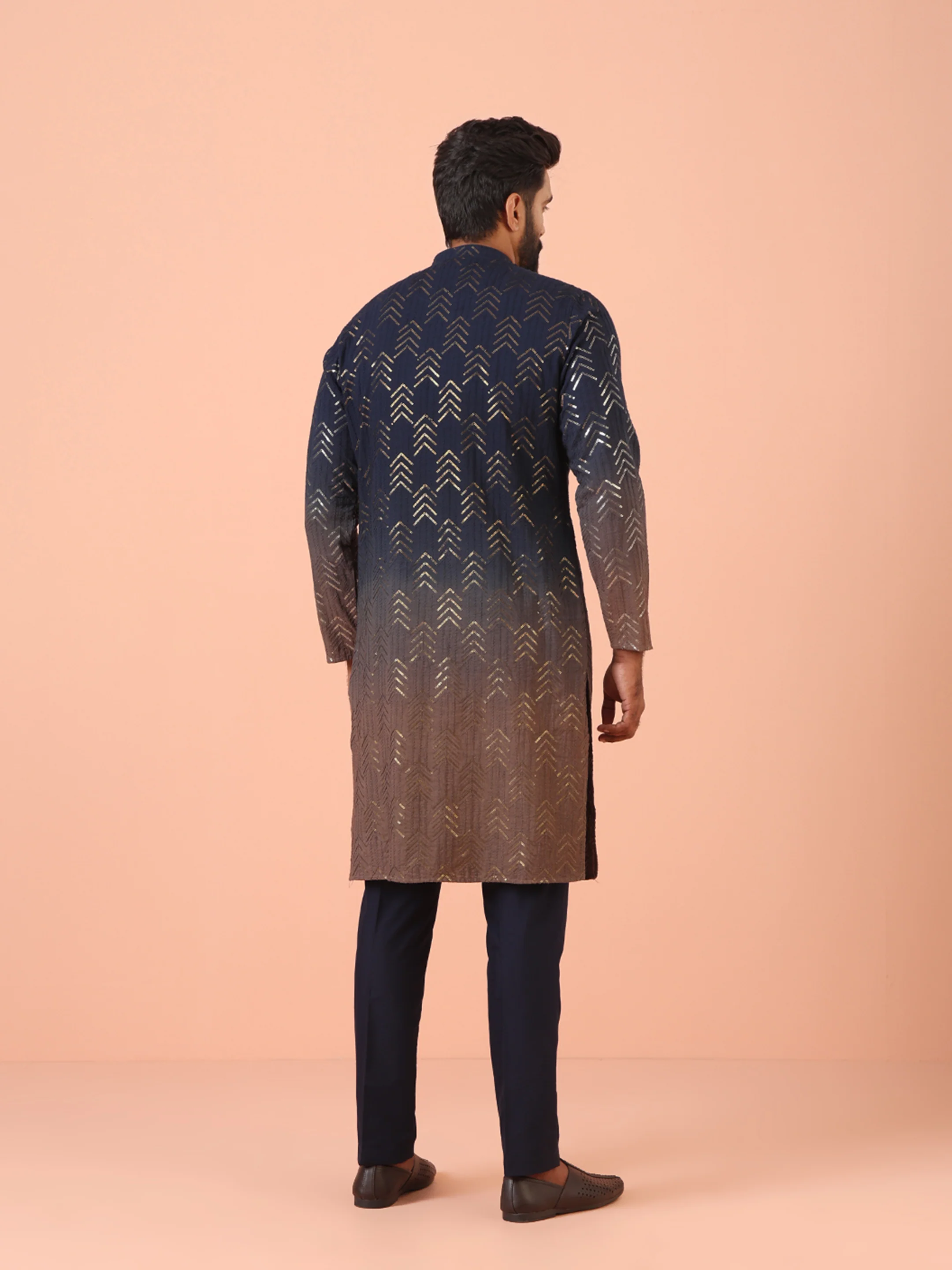 Navy Ombre Metallic Kurta Trouser Set - Image 4