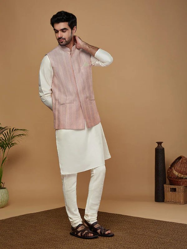Men Ombre Kurta Jacket Churidar Set