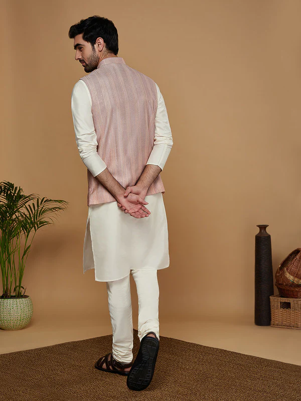 Men Ombre Kurta Jacket Churidar Set - Image 3