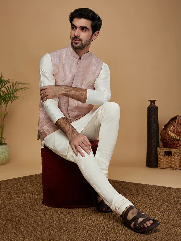 Men Ombre Kurta Jacket Churidar Set - Image 7