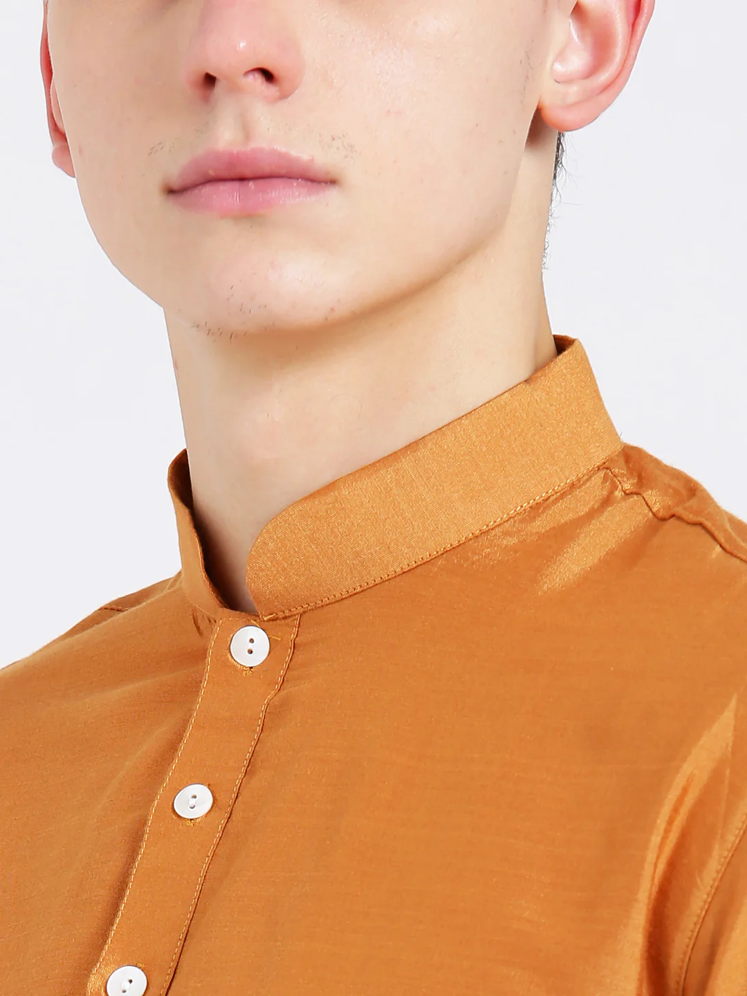 Orange Silk Blend Kurta Churidar Set - Image 2