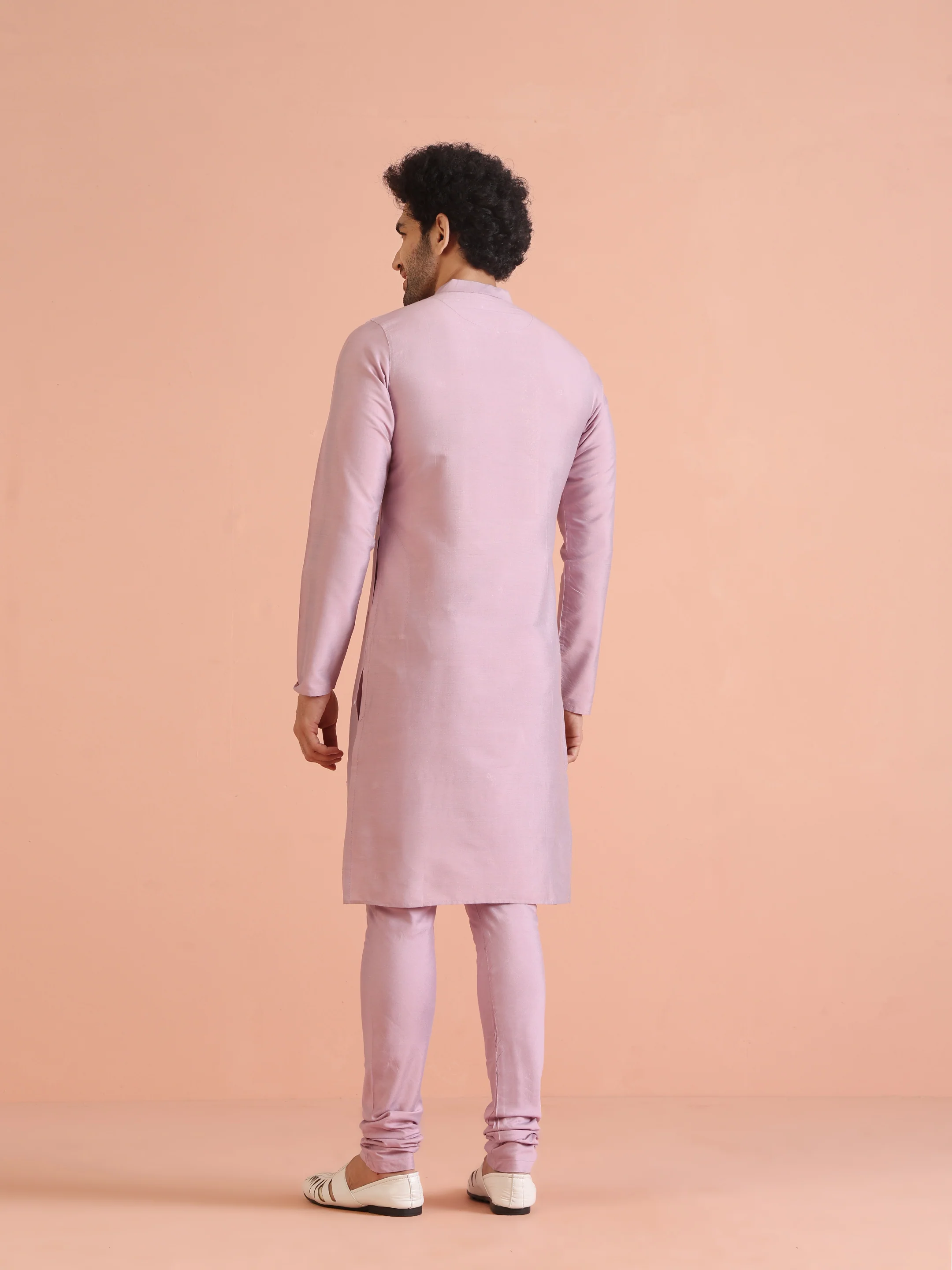 Light Pink Embroidered Kurta Churidar Set - Image 4