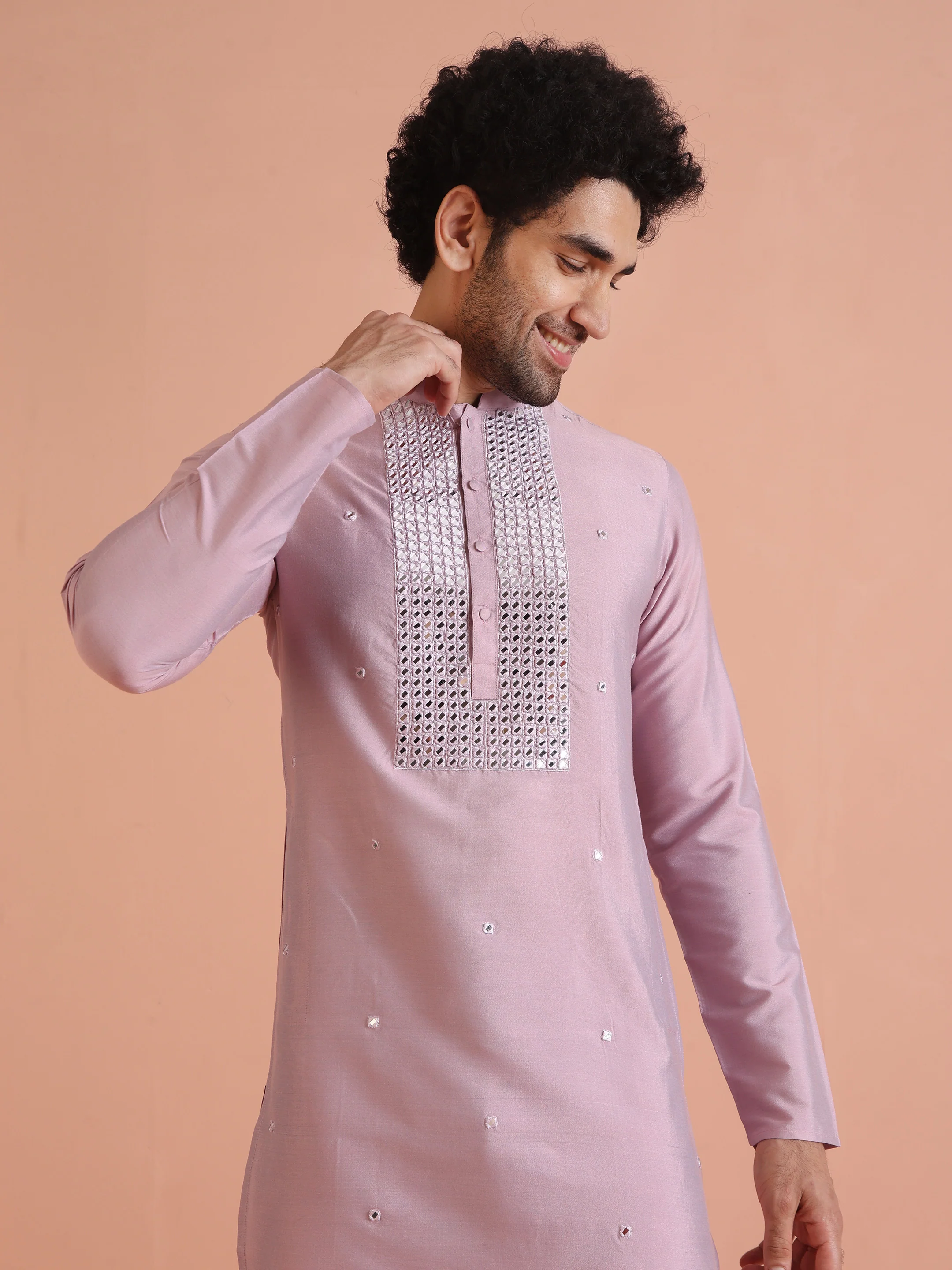 Light Pink Embroidered Kurta Churidar Set - Image 7