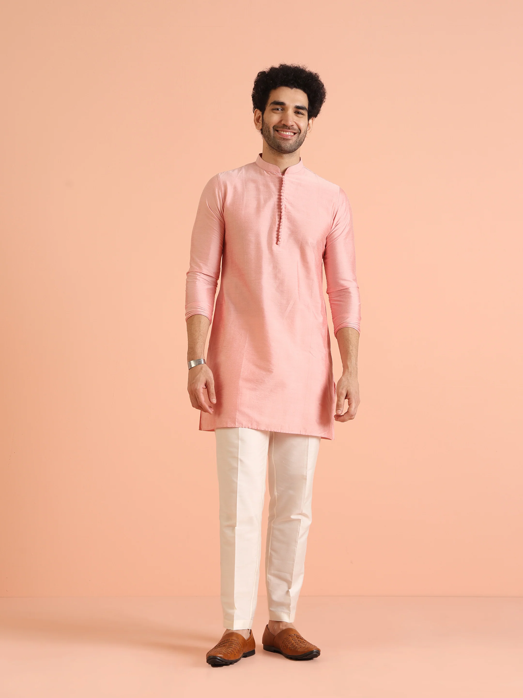 Pink Mirror Work Embroidered Nehru Jacket with Kurta Trouser - Image 7