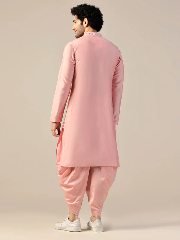 Baby Pink Silk Blend Mirror Work Kurta - Image 5