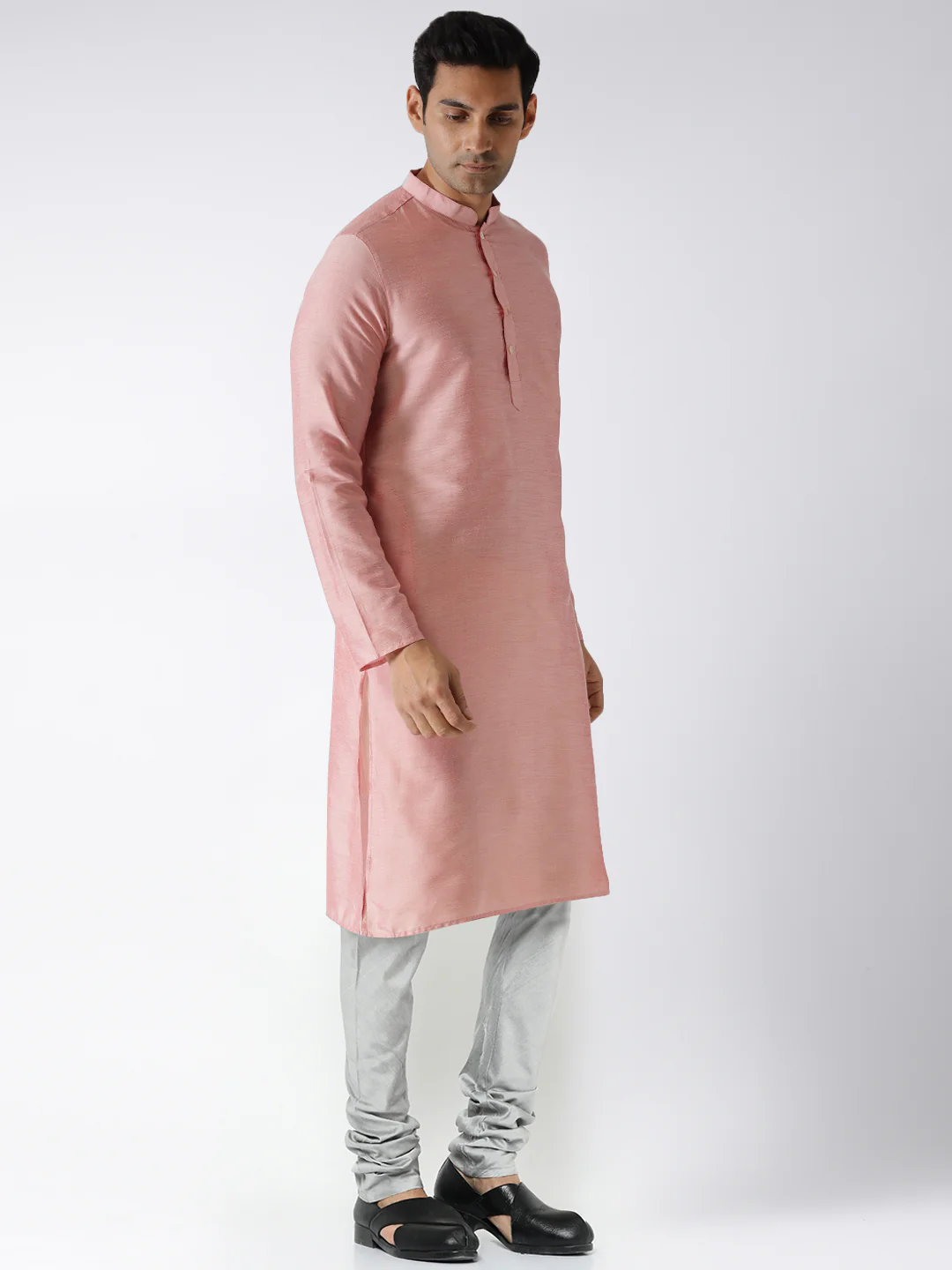 Men Pink Kurta Churidar Set - Image 2