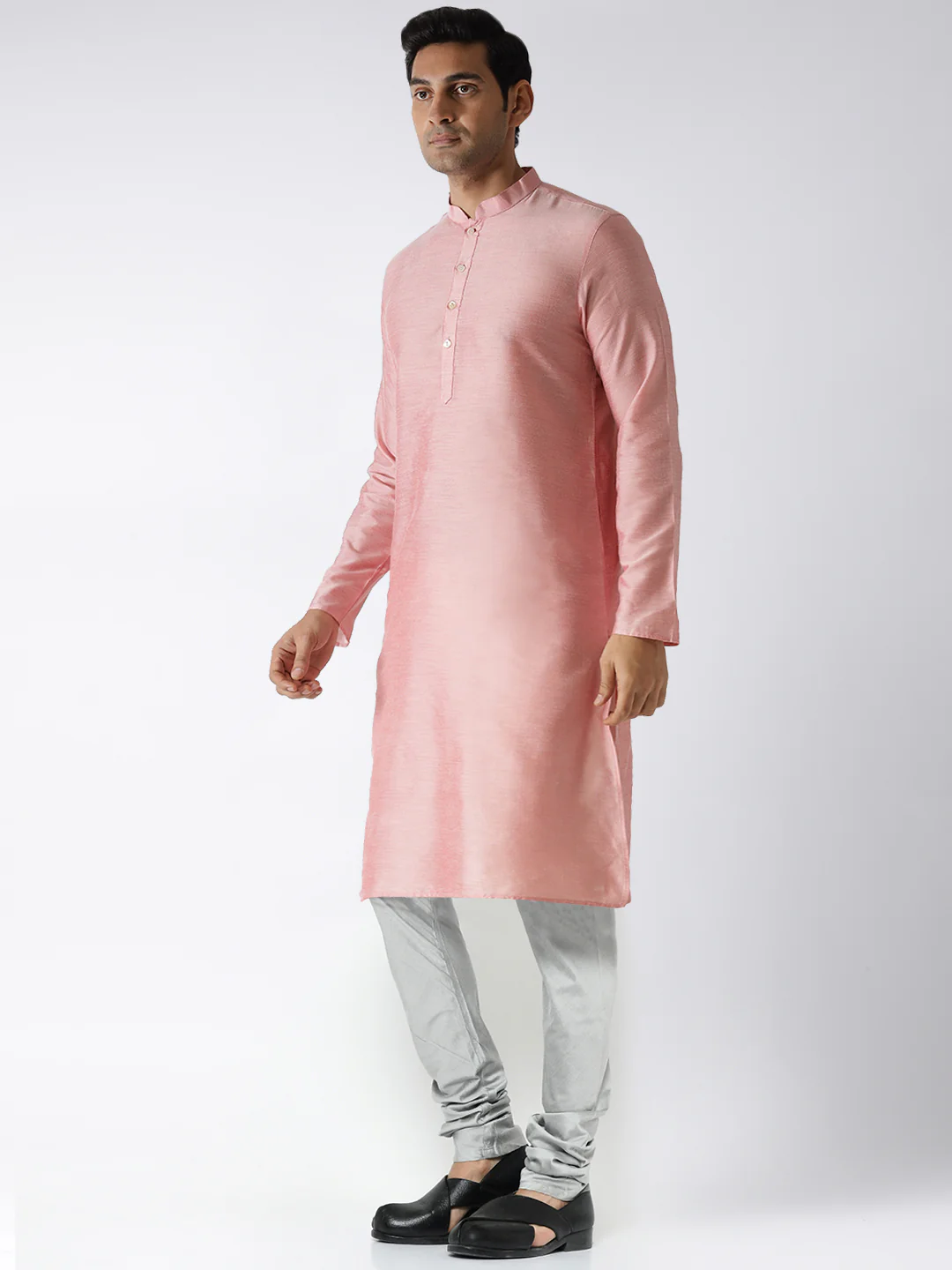 Men Pink Kurta Churidar Set - Image 3