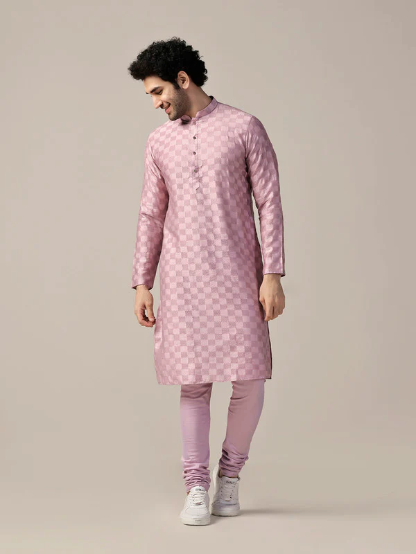 Men Pink Kurta Churidar Set