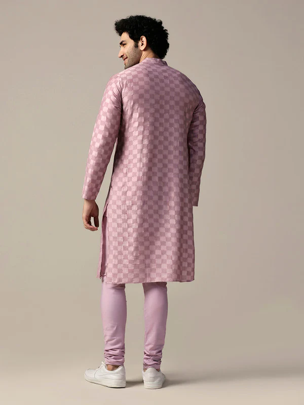 Men Pink Kurta Churidar Set - Image 4