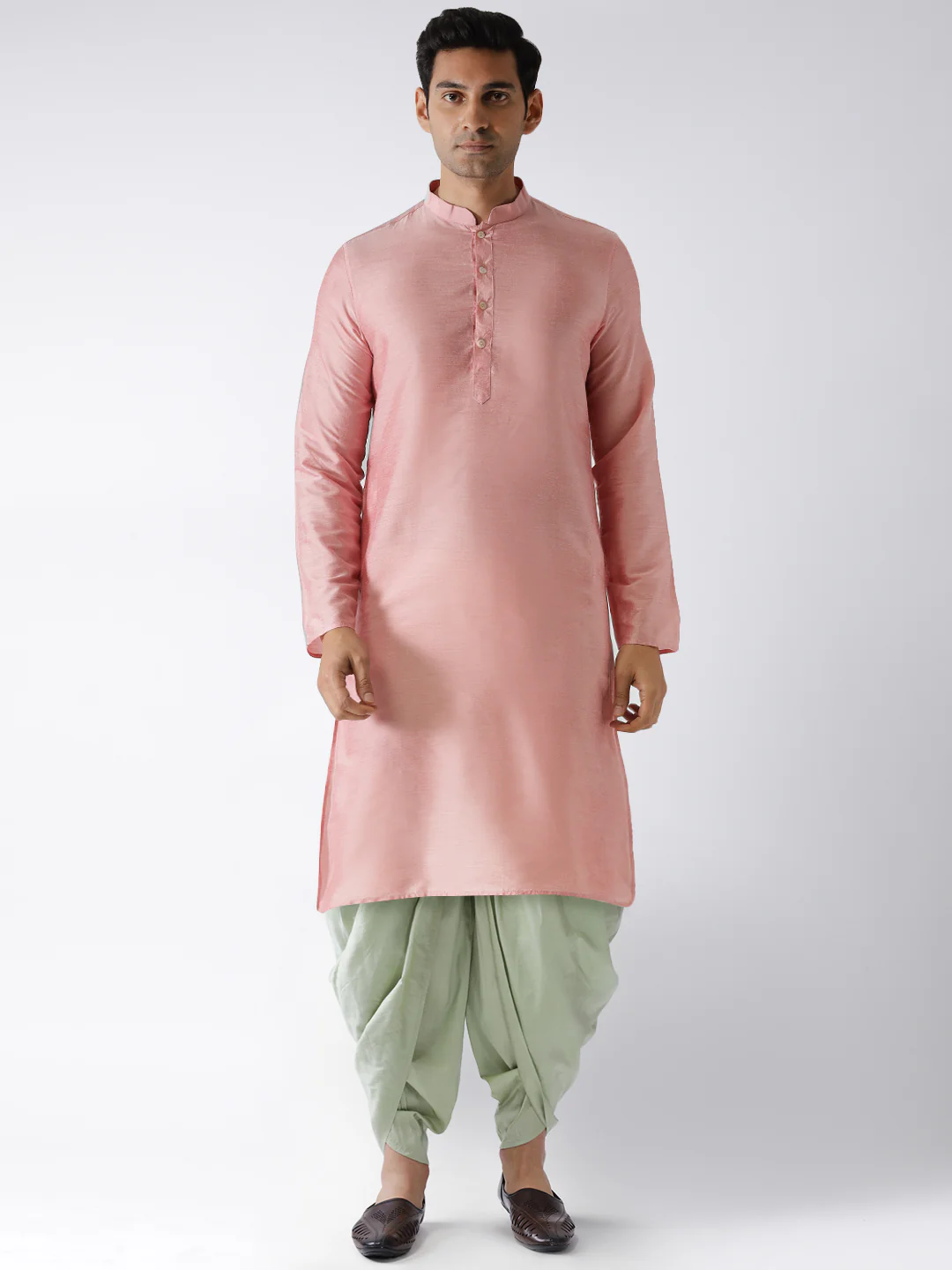 Men Pink Kurta Dhoti Set
