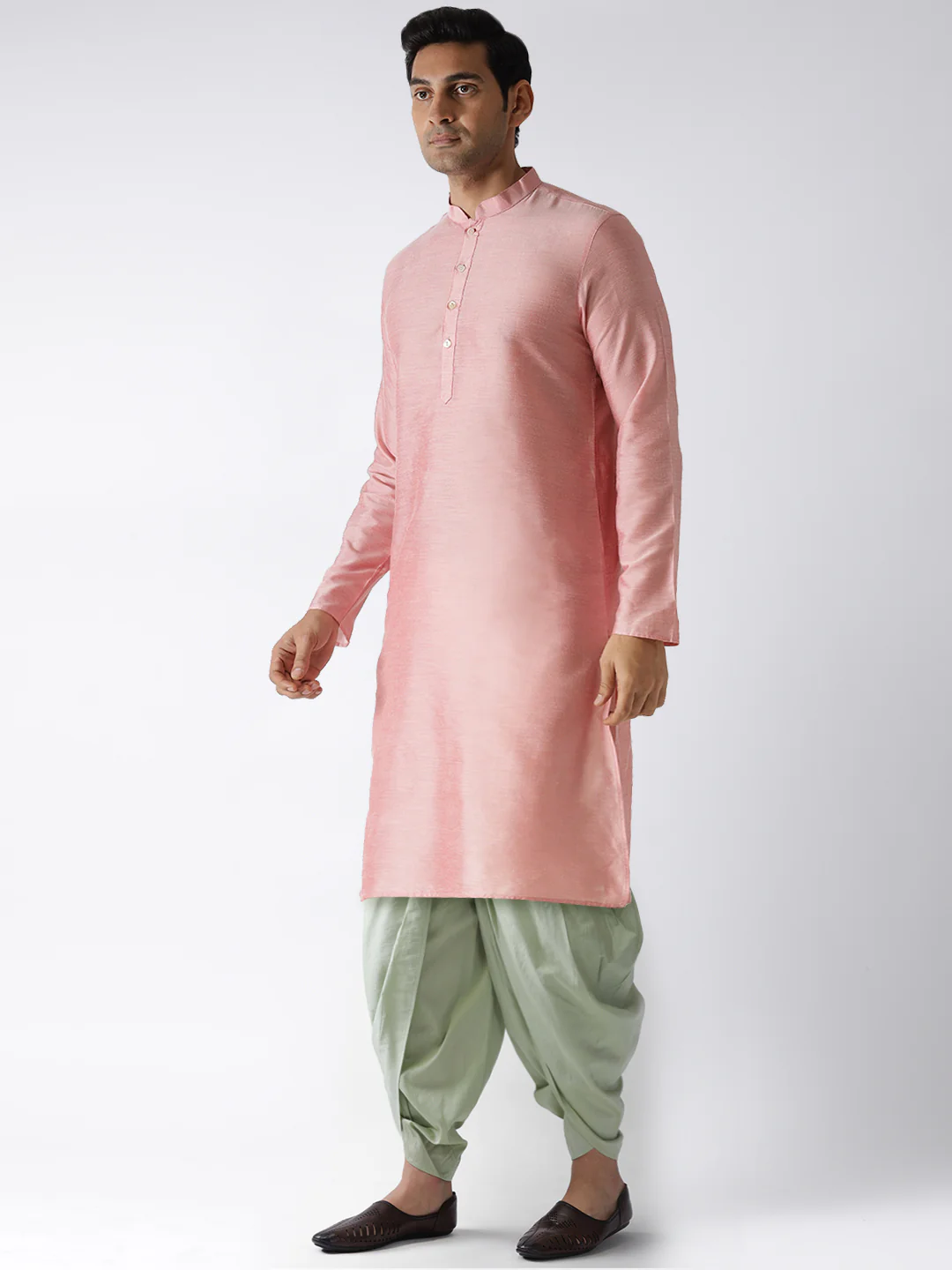 Men Pink Kurta Dhoti Set - Image 3
