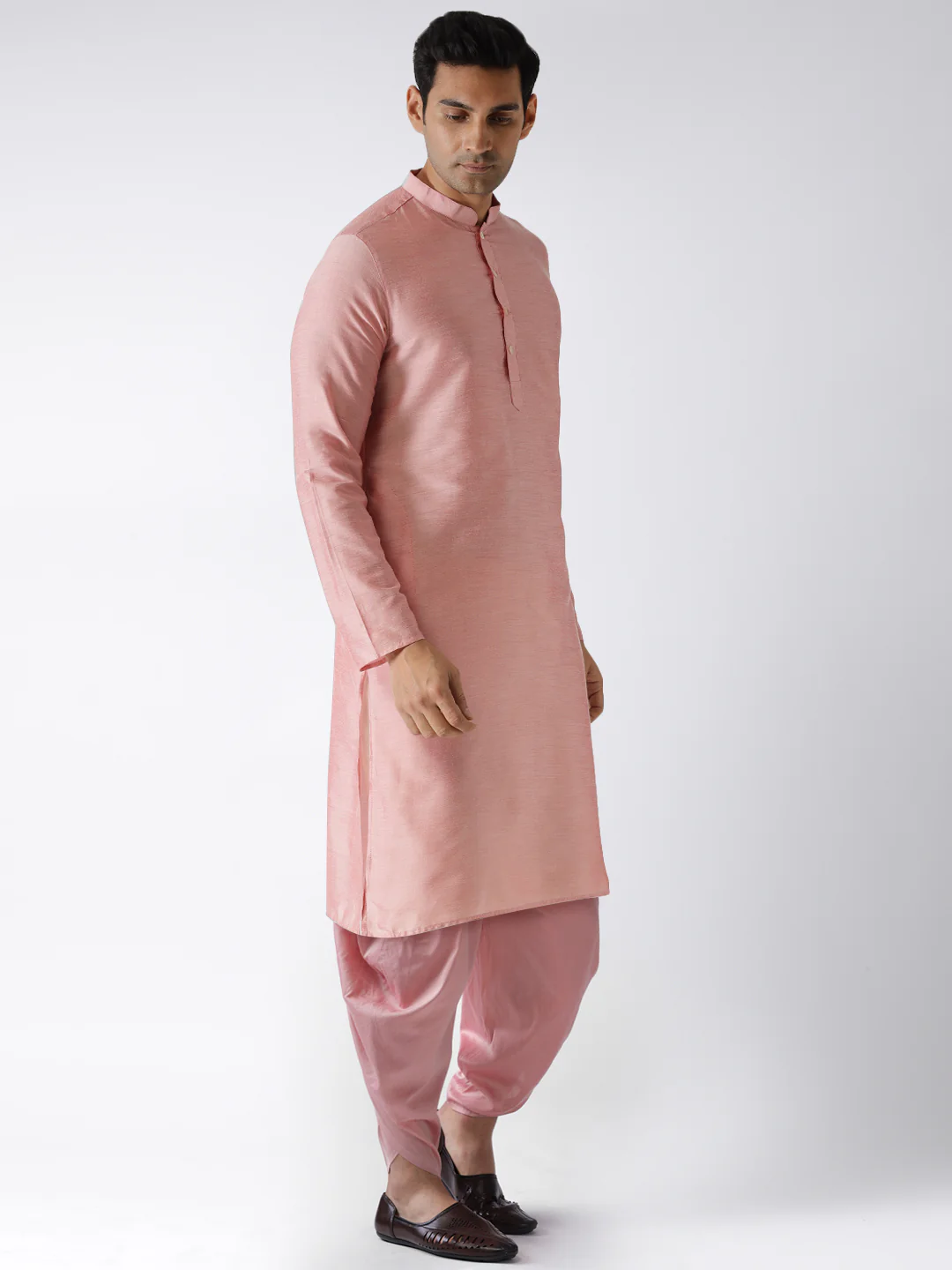 Men Pink Kurta Dhoti Set - Image 2