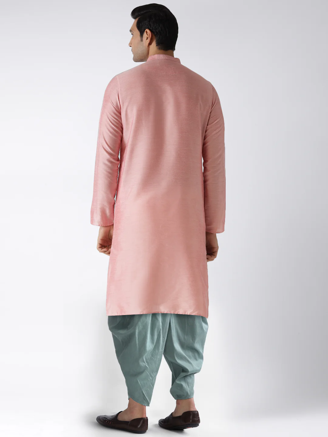 Pink Silk Blend Kurta with Green Dhoti - Image 4