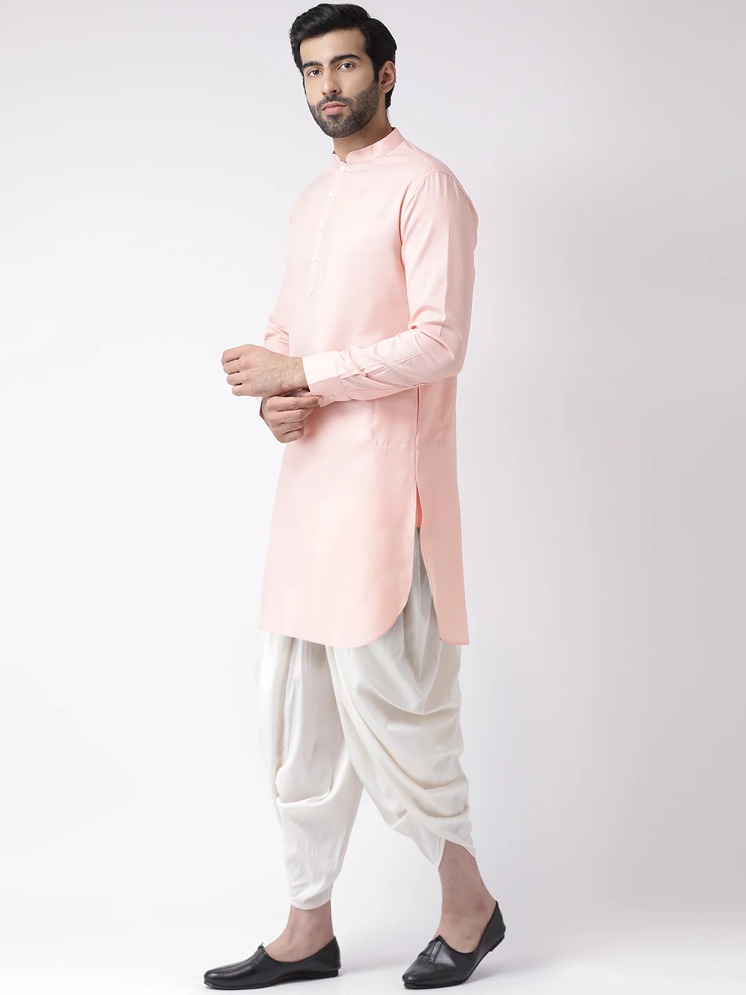 Men Pink Kurta Dhoti Set - Image 3