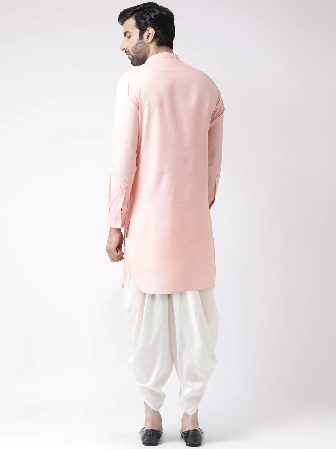 Men Pink Kurta Dhoti Set - Image 4