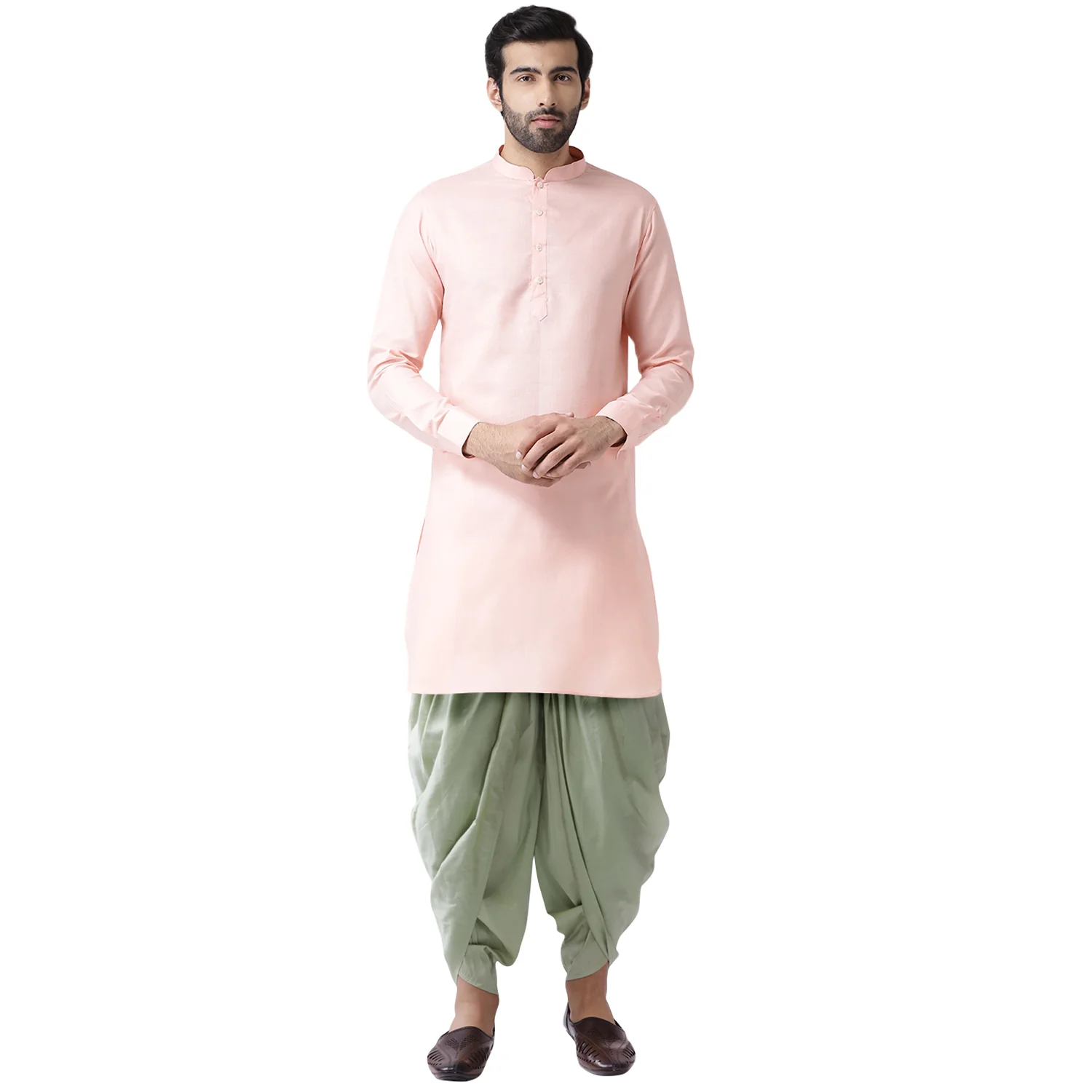 Men Pink Kurta Dhoti Set