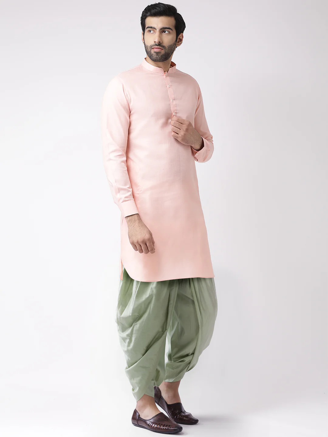 Men Pink Kurta Dhoti Set - Image 2