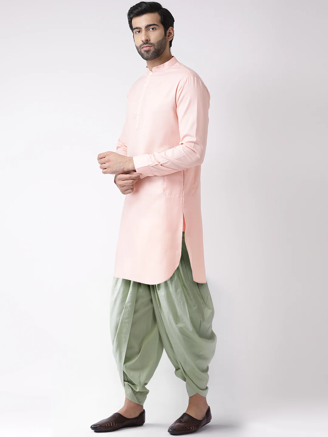 Men Pink Kurta Dhoti Set - Image 3